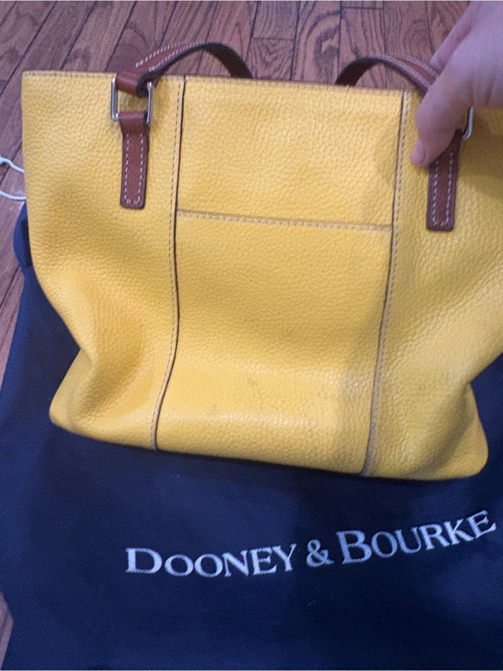 Dooney & Bourke Yellow Pebbled Leather Tote with Brown Straps - Picture 2 of 7